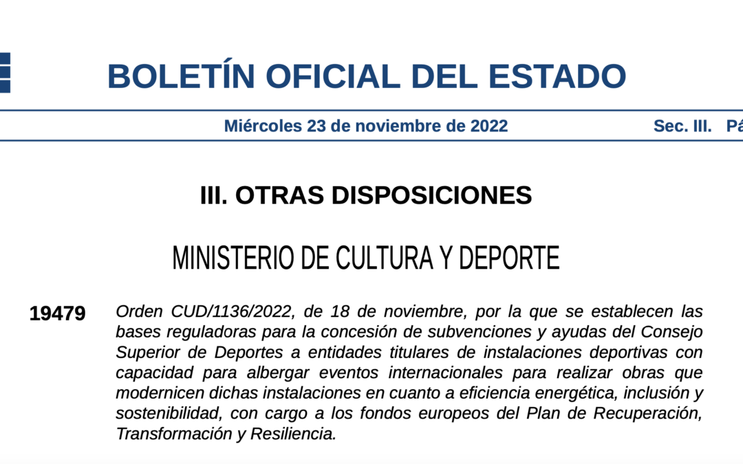 DECRET DE SUBVENCIONS ESTATALS PER A INSTAL.LACIONS ESPORTIVES